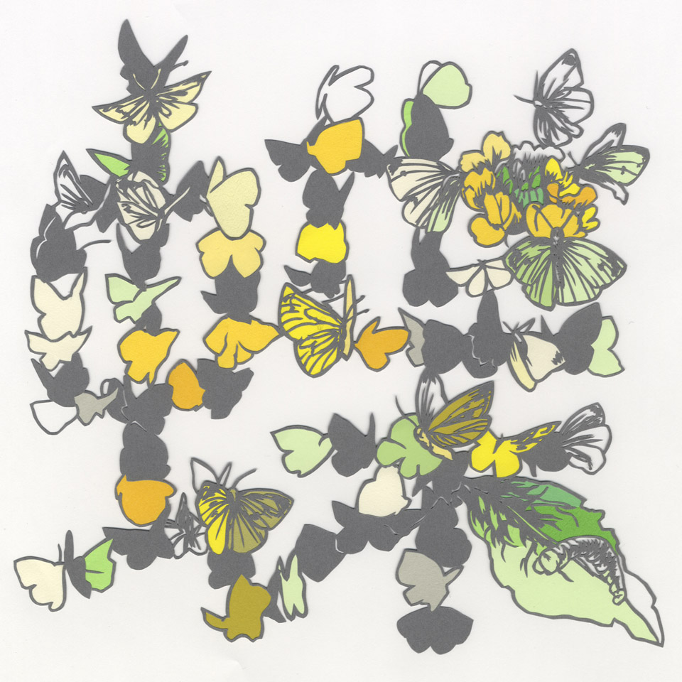 福井利佐「FAMILY MOTTOESー蝶ー」 制作年　2019 サイズ　490mm x 400mm 切り絵