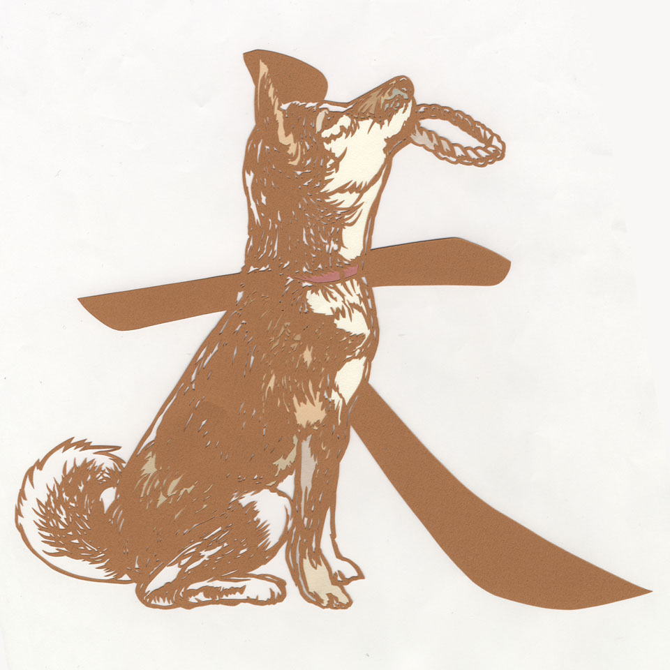 福井利佐「FAMILY MOTTOESー犬ー」 制作年　2019 サイズ　490mm x 400mm 切り絵